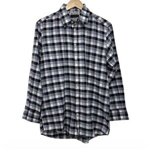 SAND Copenhagen Men Plaid Dress Shirt Floral Contrast Cuff Size 40 Medium